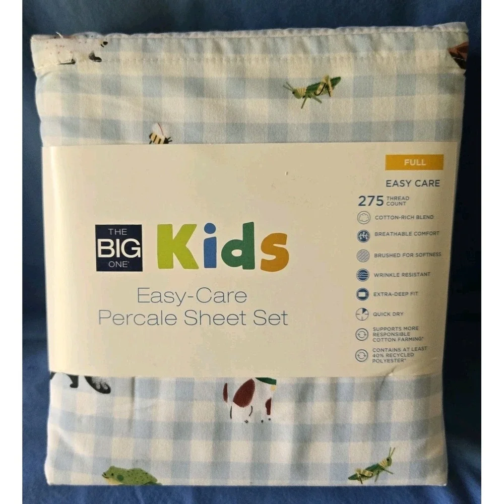 The Big One Kids Easy-care Percale Med Blue Full Sheet Set New Animal Theme‎ 275